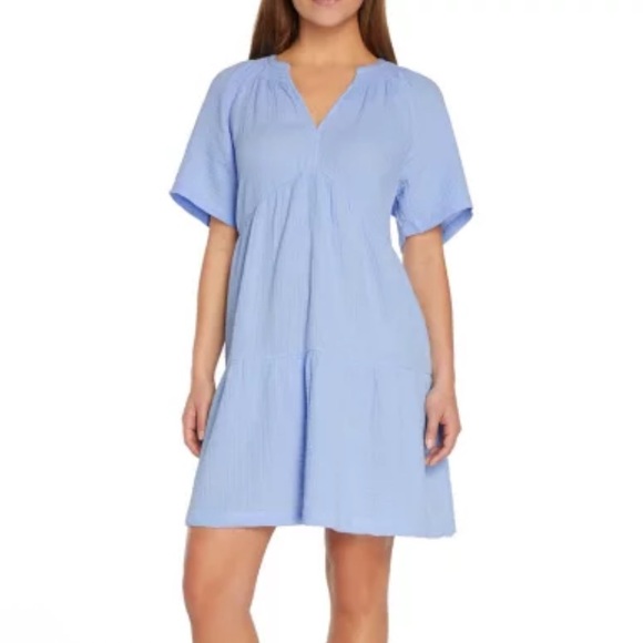 GAP Dresses & Skirts - GAP Women’s Cotton Gauze Light Blue V-Neck Tiered Dress With Pockets
